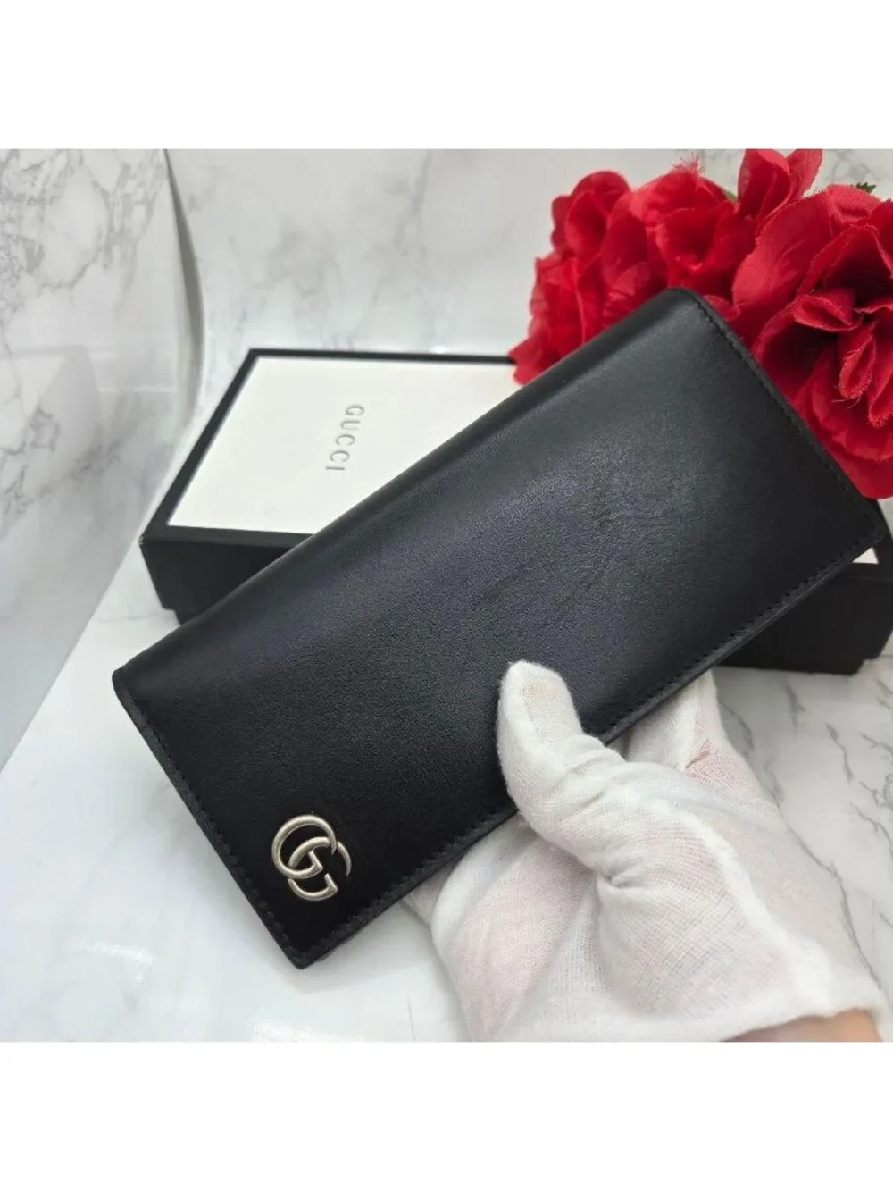 Gucci Wallet GG Marmont Silver Black